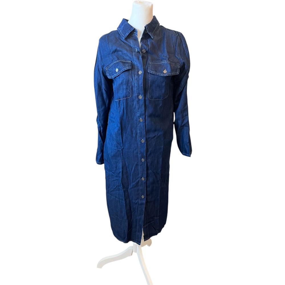 Chouyatou Denim Shirt Dress Long Sleeve Button Down Midi Casual‎ S